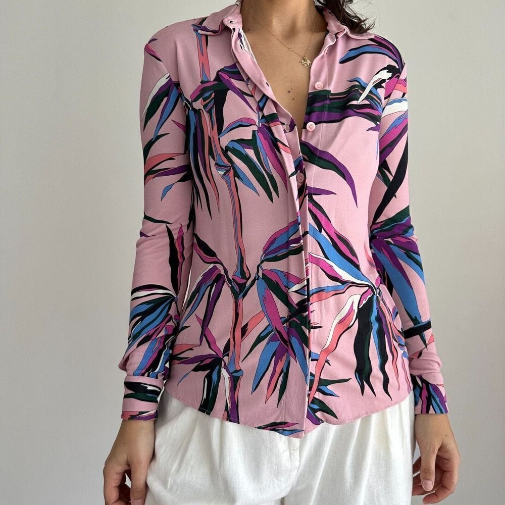 Emilio Pucci Blouse Womens 2 Pink Abstract Printed Long Sleeve Button Down Top
